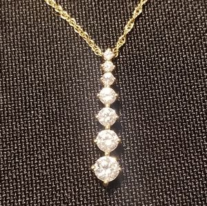 Gold 10k Seven Stone Drop Pendant Necklace 14k